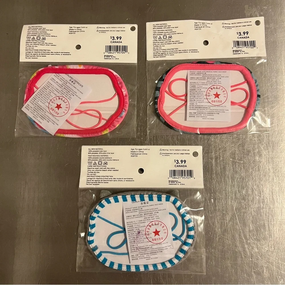 Ty Beanie Boo Face Masks Set of 3